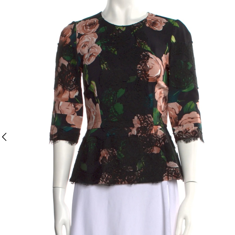 Dolce & Gabbana Black and Pink Floral Blouse